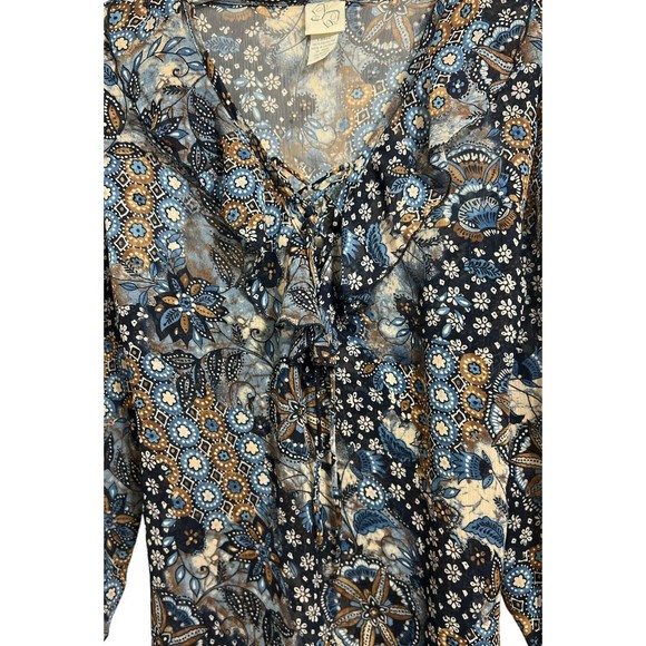 Vintage Sheer Boho Blouse Fashion Bug Ruffled Sleeves Ties In Back | Size L - Picture 4 of 9